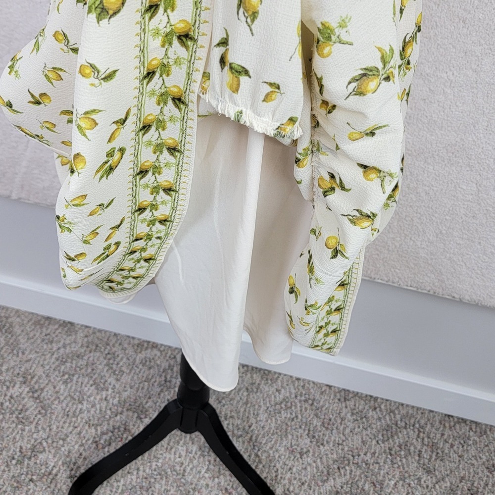 Max Studio NEW Women S Yellow Cream Lemon Print Smocked Cottagecore Sun Dress - Picture 5 of 11